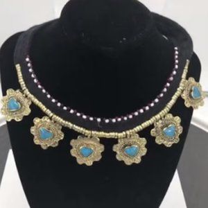 Tribal Collar Choker Stones Necklace, Ethnic Floral Choker Necklace, Statement